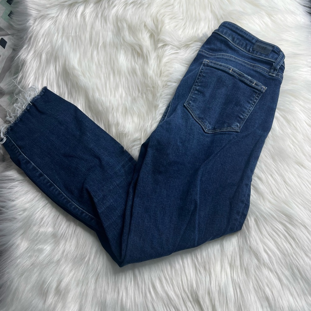 Paige Dark Wash Raw Hem Skinny Jeans Waist 27